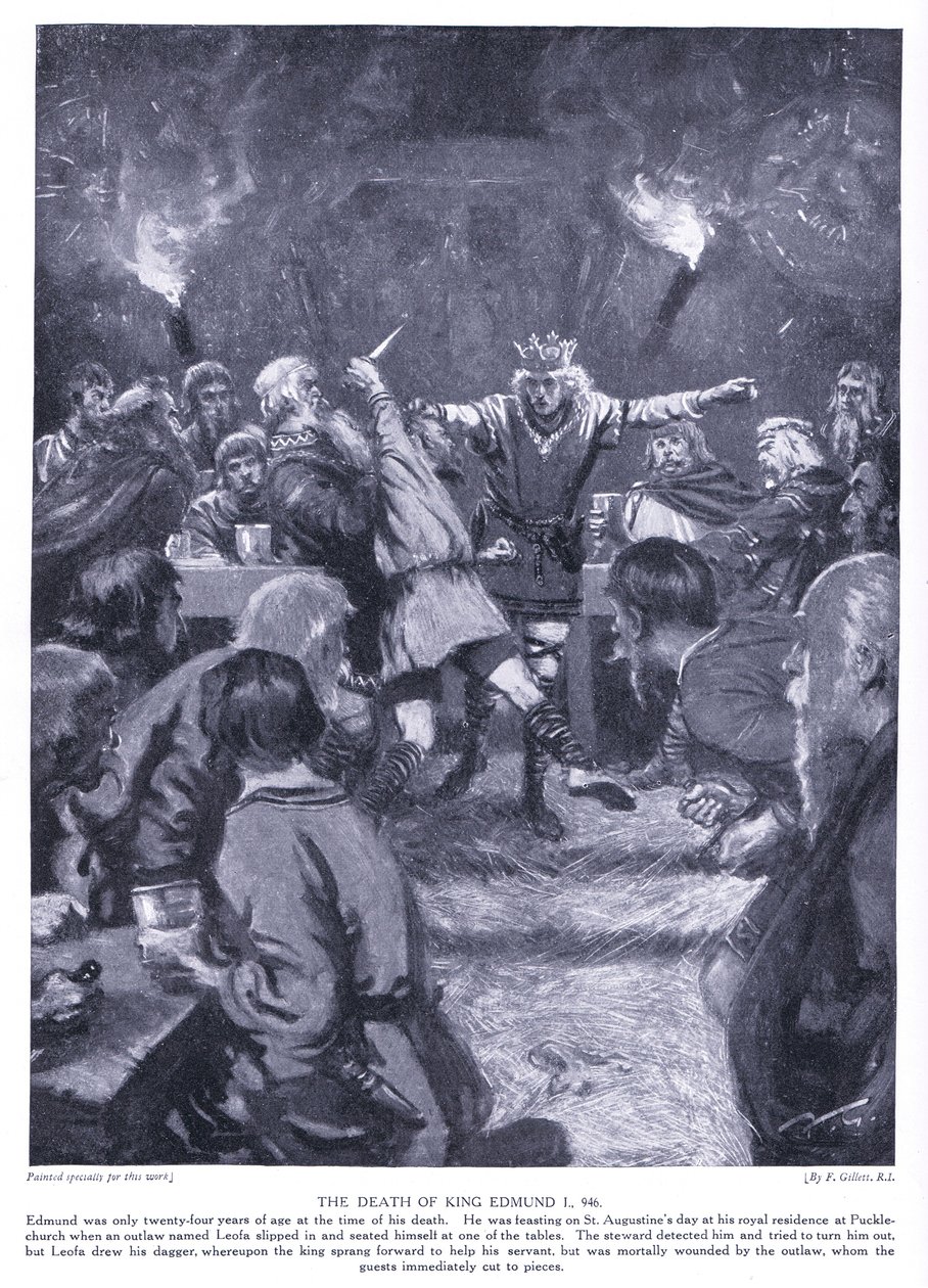 La muerte del Rey Edmundo I AD946, 1920s de Frank Gillett