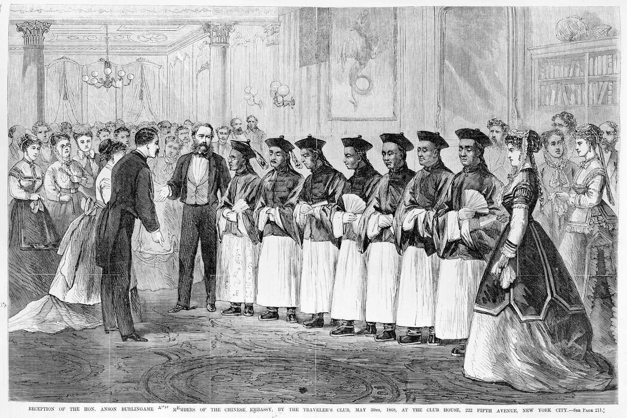 Recepción de Burlingame y miembros de la embajada china en el Travelers Club, Nueva York, 30 de mayo de 1868, de 