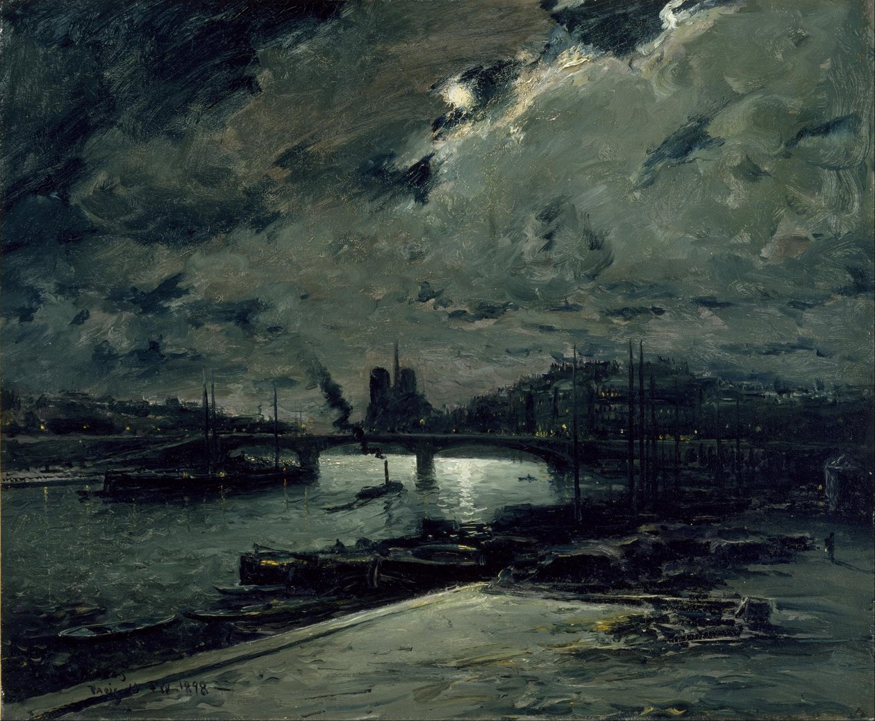Quai a la Seinie, París, al claro de luna de Frank Myers Boggs
