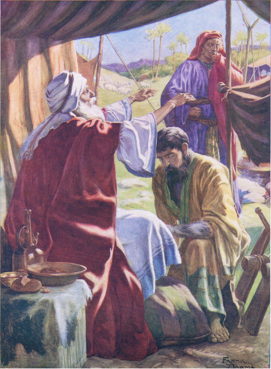 Jacob obteniendo la bendición, de El libro de imágenes de la Biblia publicado por Thomas Nelson, c.1950 de Frank Adams