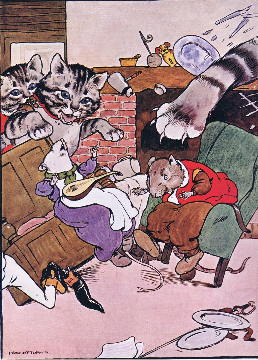 La gata y sus gatitos entraron rodando, ilustración de 
