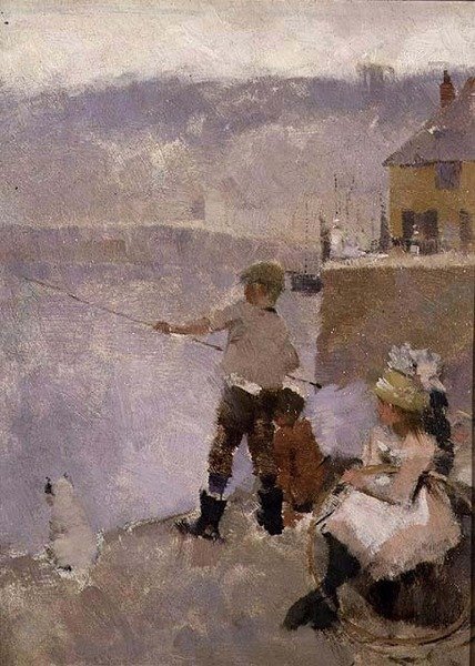 Pescando en el Muelle de Frank Bramley