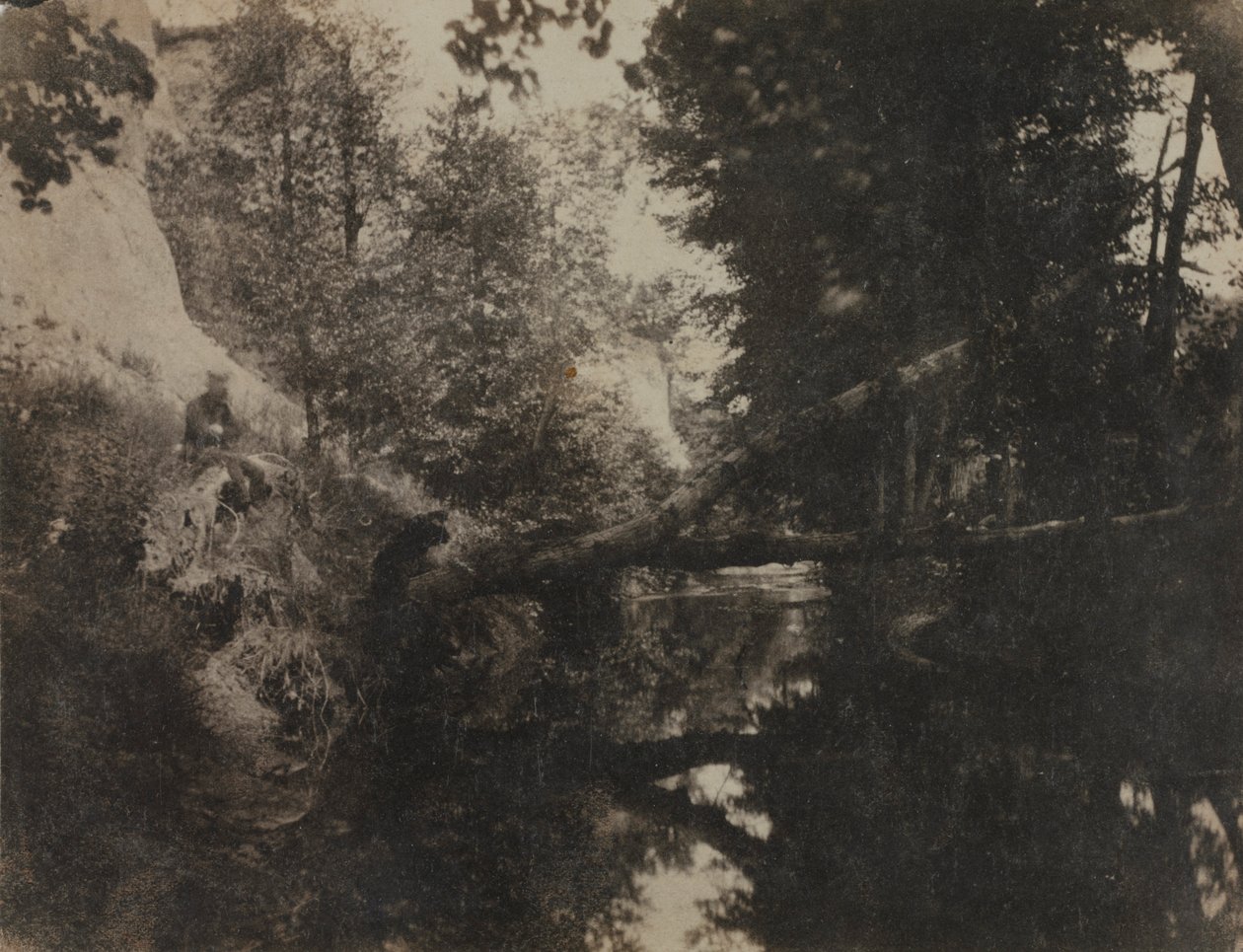 Paisaje con Figura Sentada en la Orilla del Arroyo, c. 1856 de Frank Chauvassaignes