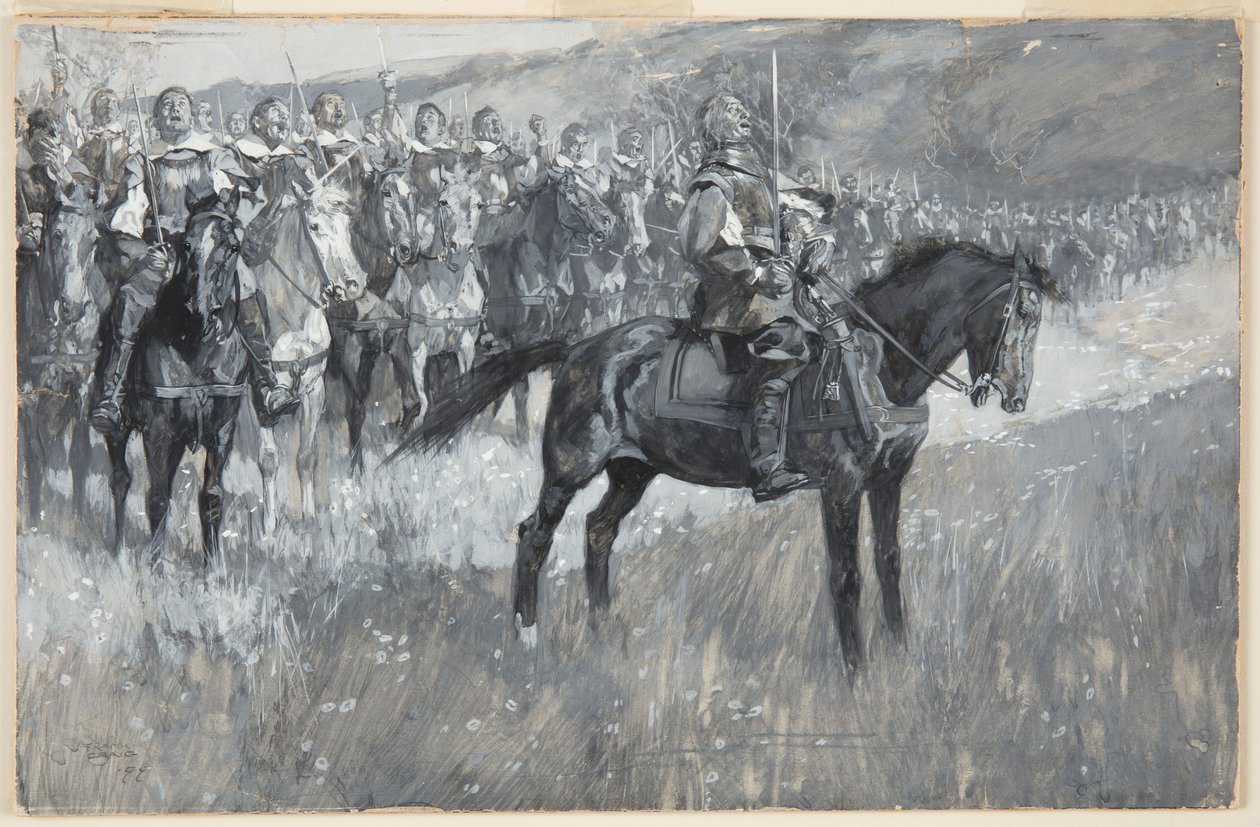 Cromwell y sus hombres cantando el Salmo 117 en la Batalla de Dunbar de Frank Craig