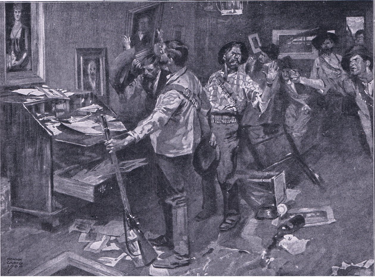 Respetado incluso por enemigos: un incidente de una incursión bóer en Natal (ilustración de After Pretoria: The Guerilla War, 1902) de Frank Craig