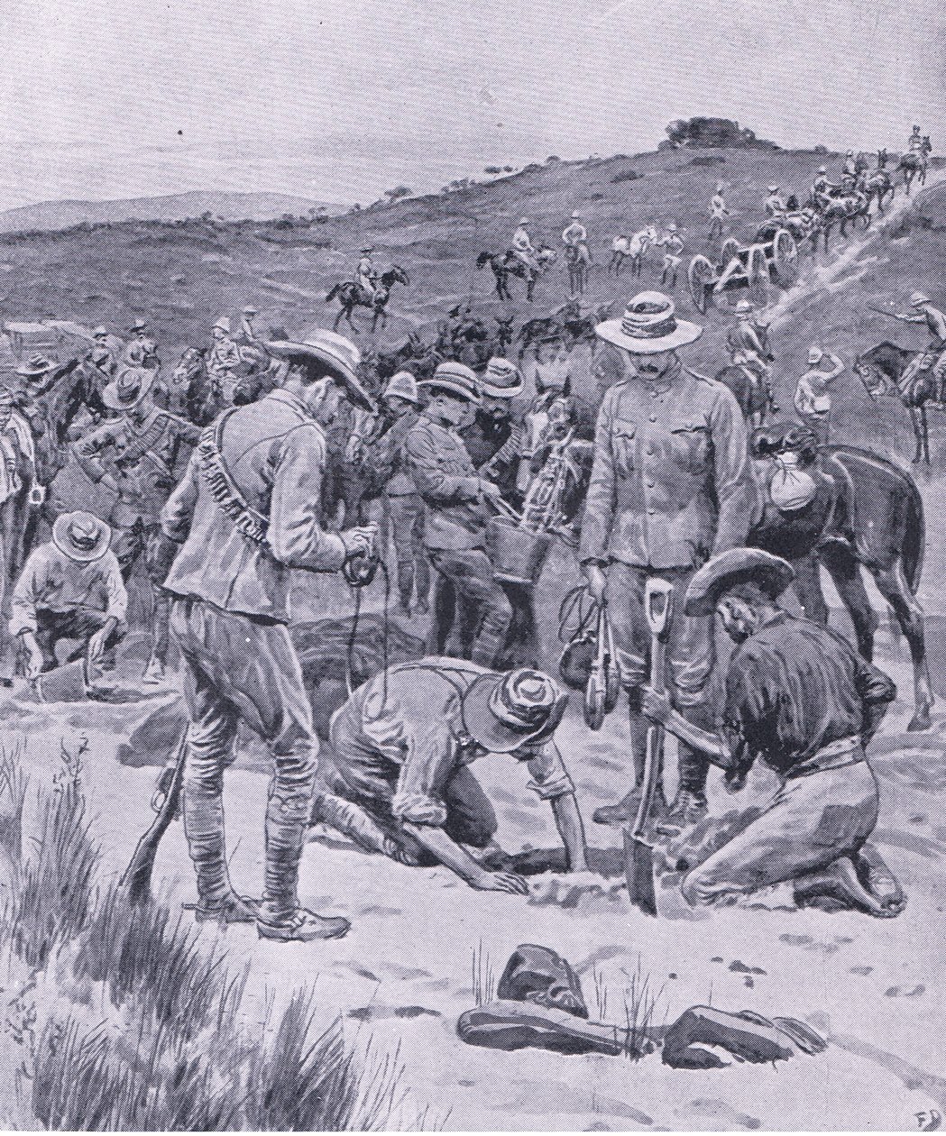 Buscando agua, de Después de Pretoria: La Guerra de Guerrillas publicado por Harmsworth Bros Limited, 1901 de Frank Dadd