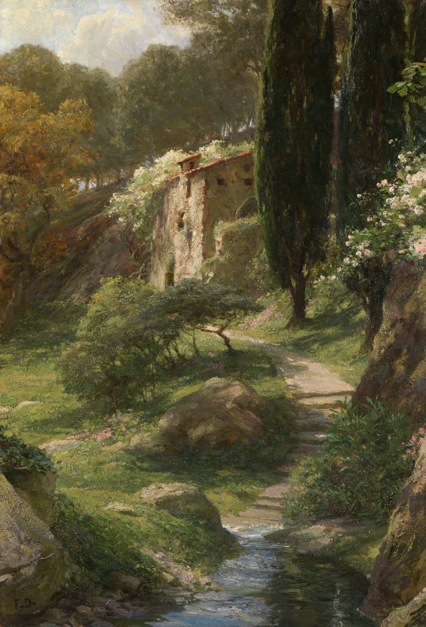 El Viejo Molino de La Mortola (Óleo sobre tabla) de Frank Dicksee