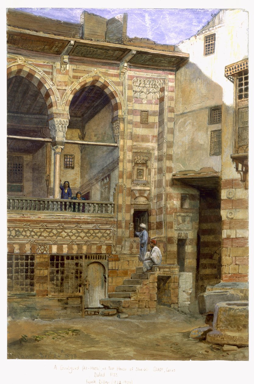 Un patio, Al Hosh, en la casa del Sheik Sadat, El Cairo, 1873 de Frank Dillon