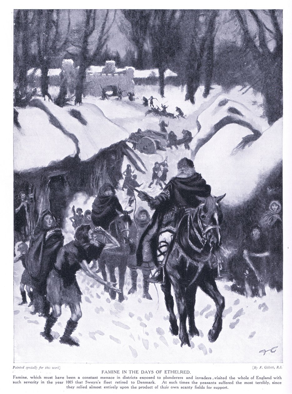 Hambruna en los días de Ethelred AD1005, años 1920 de Frank Gillett