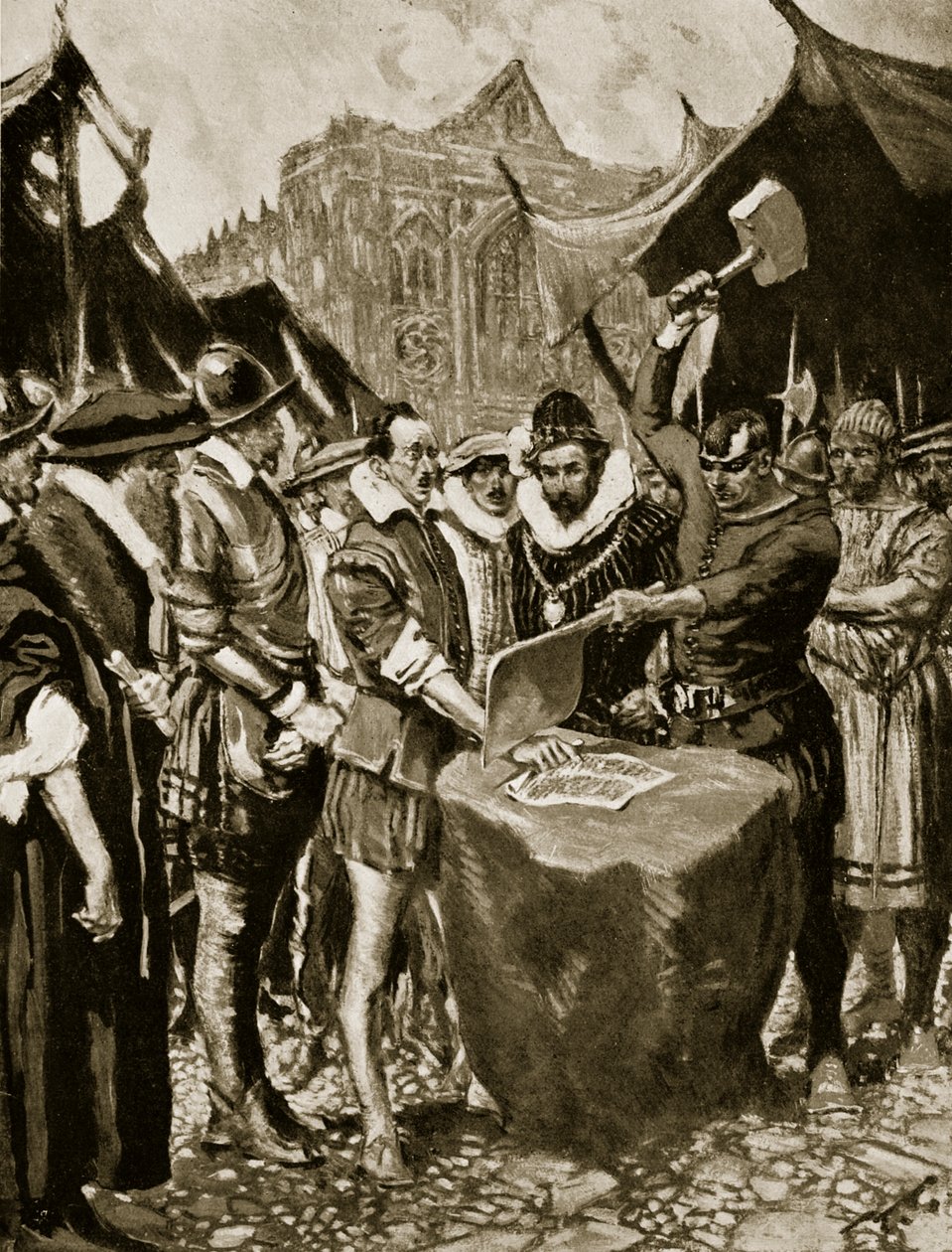 Stubbs tiene su mano cortada, 1521, ilustración de 