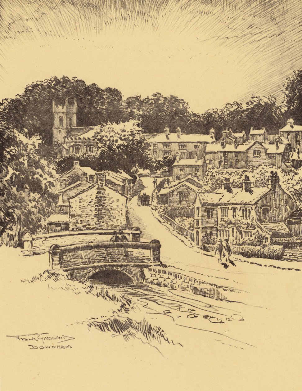 Downham Village (litografía) de Frank Greenwood