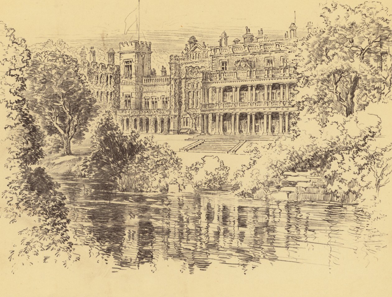 Knowsley Hall (litografía) de Frank Greenwood