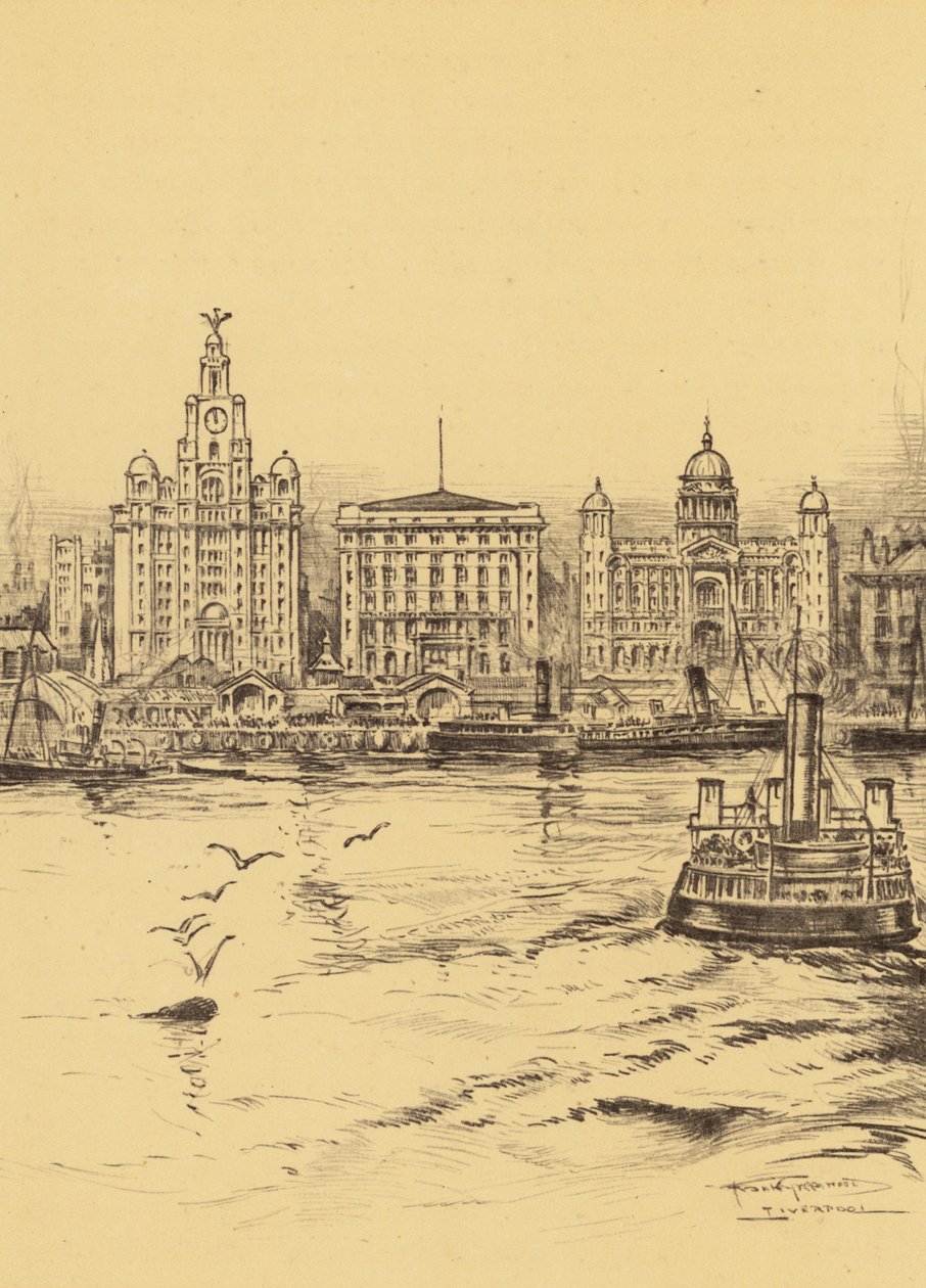 Liverpool, The New Water Front (litografía) de Frank Greenwood