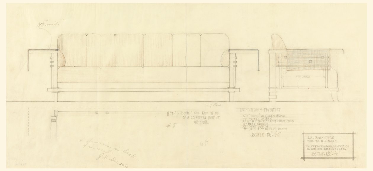 Sala de estar Davenport, residencia de Henry J. Allen, Wichita, Kansas de Frank Lloyd Wright