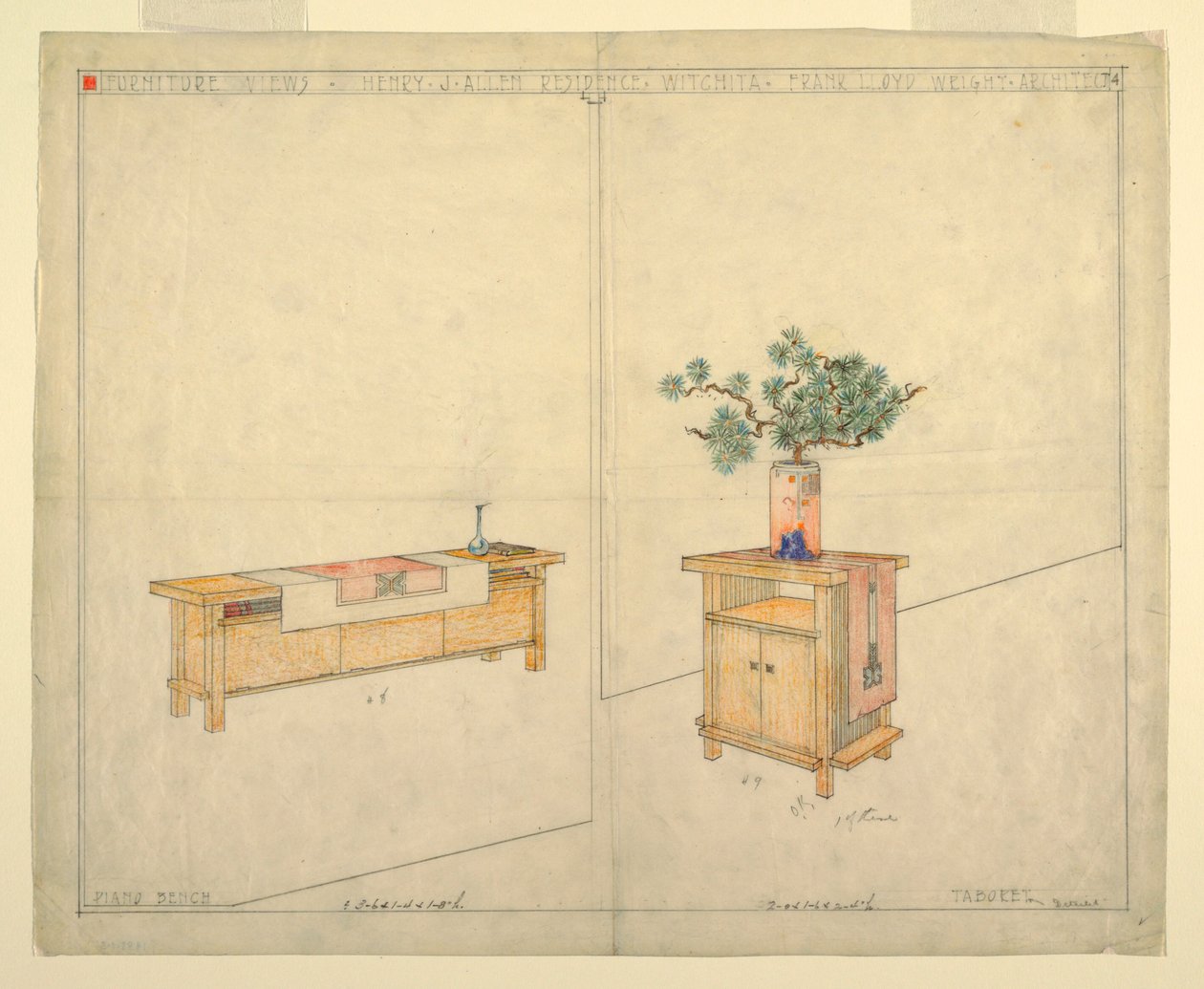 Banco de Piano y Taburete, Residencia Henry J. Allen, Wichita, KA de Frank Lloyd Wright