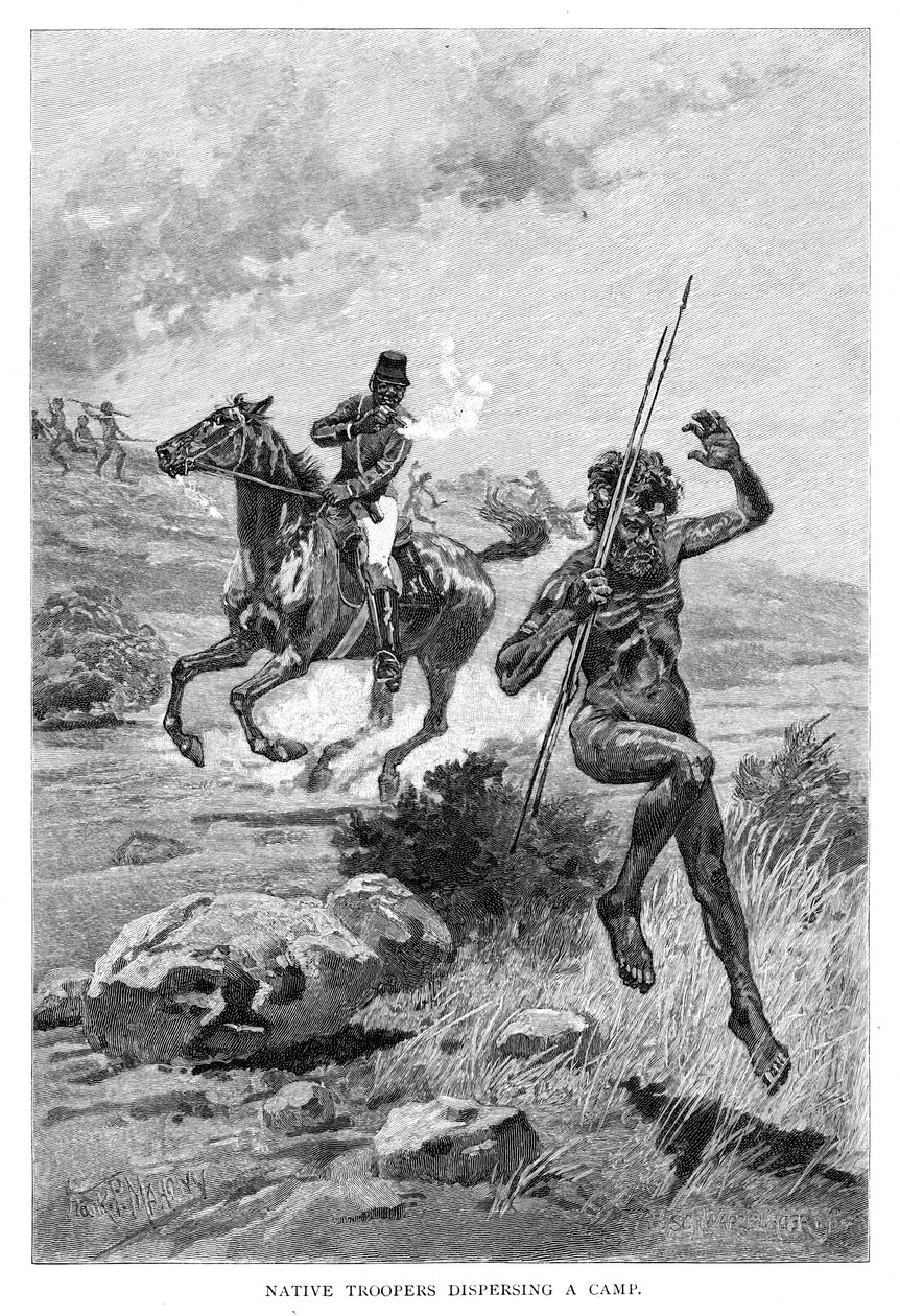 Soldados nativos dispersando un campamento, Australia, 1886 de Frank P. Mahony