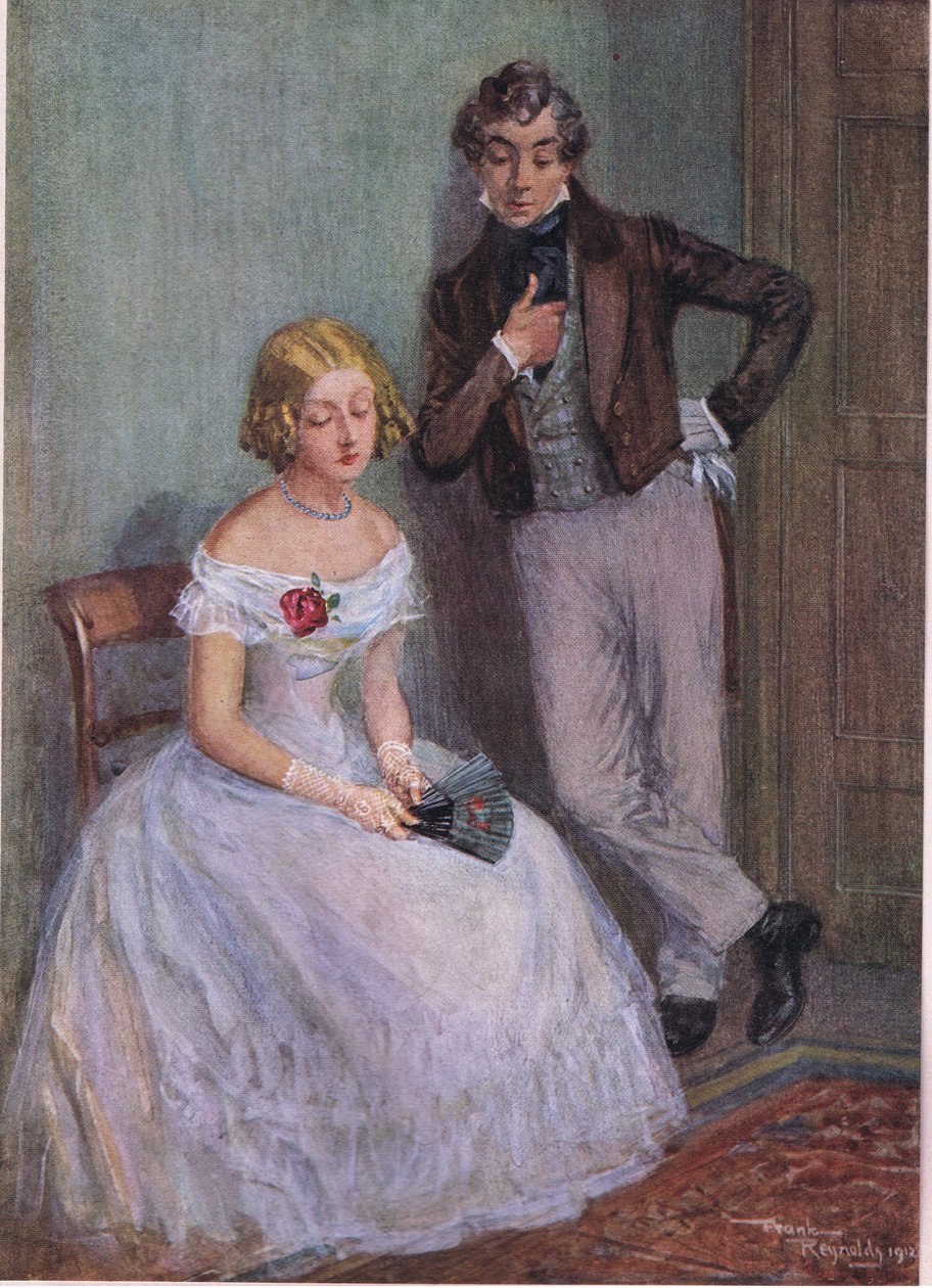 "Estoy segura de que no sé lo que quiere decir, Sr. Swiveller", dijo la Srta. Sophy con los ojos bajos, c.1920 (litografía en color). de Frank Reynolds