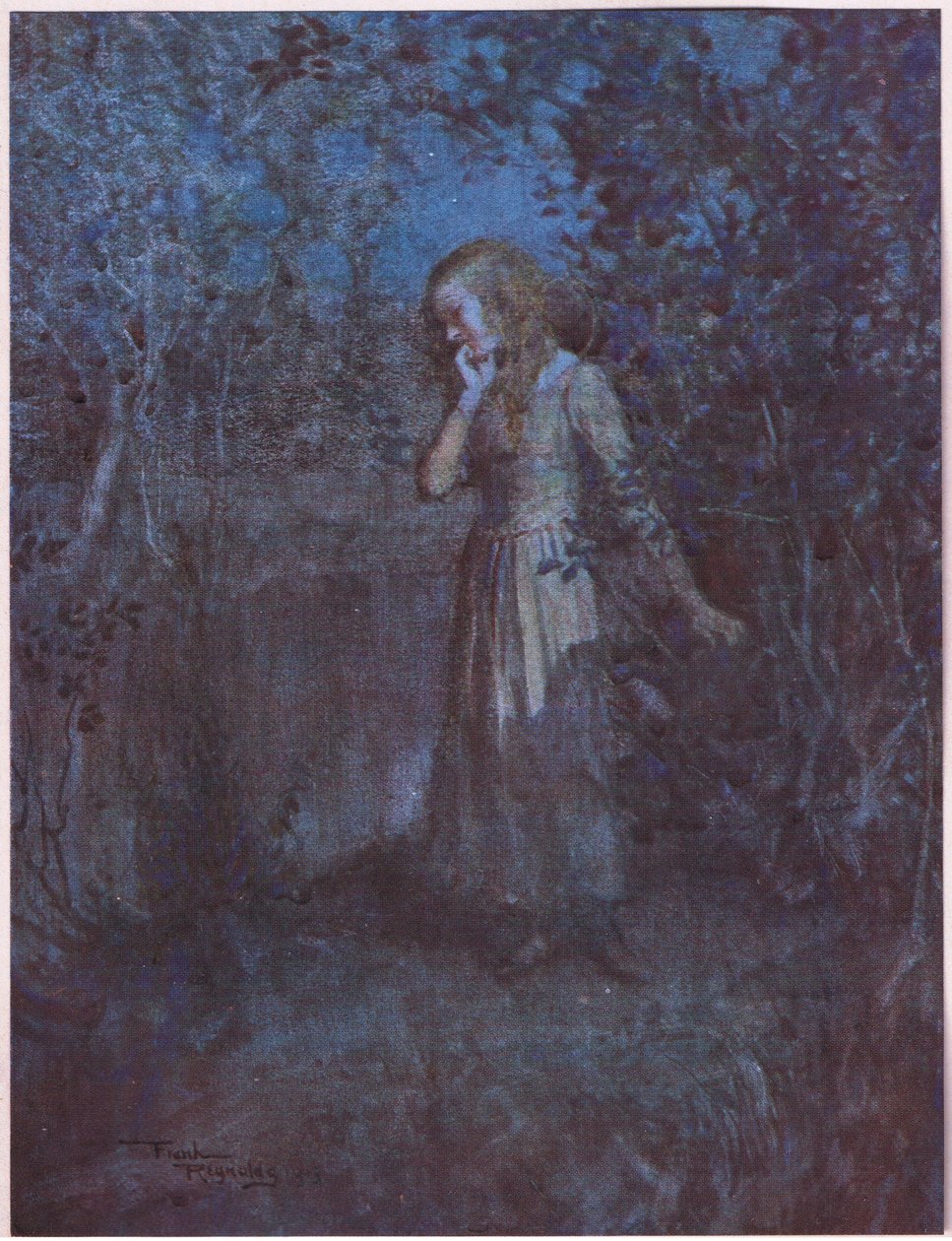 La luz se había desvanecido en la oscuridad y la tarde se hacía noche, c.1920 (litografía en color) de Frank Reynolds