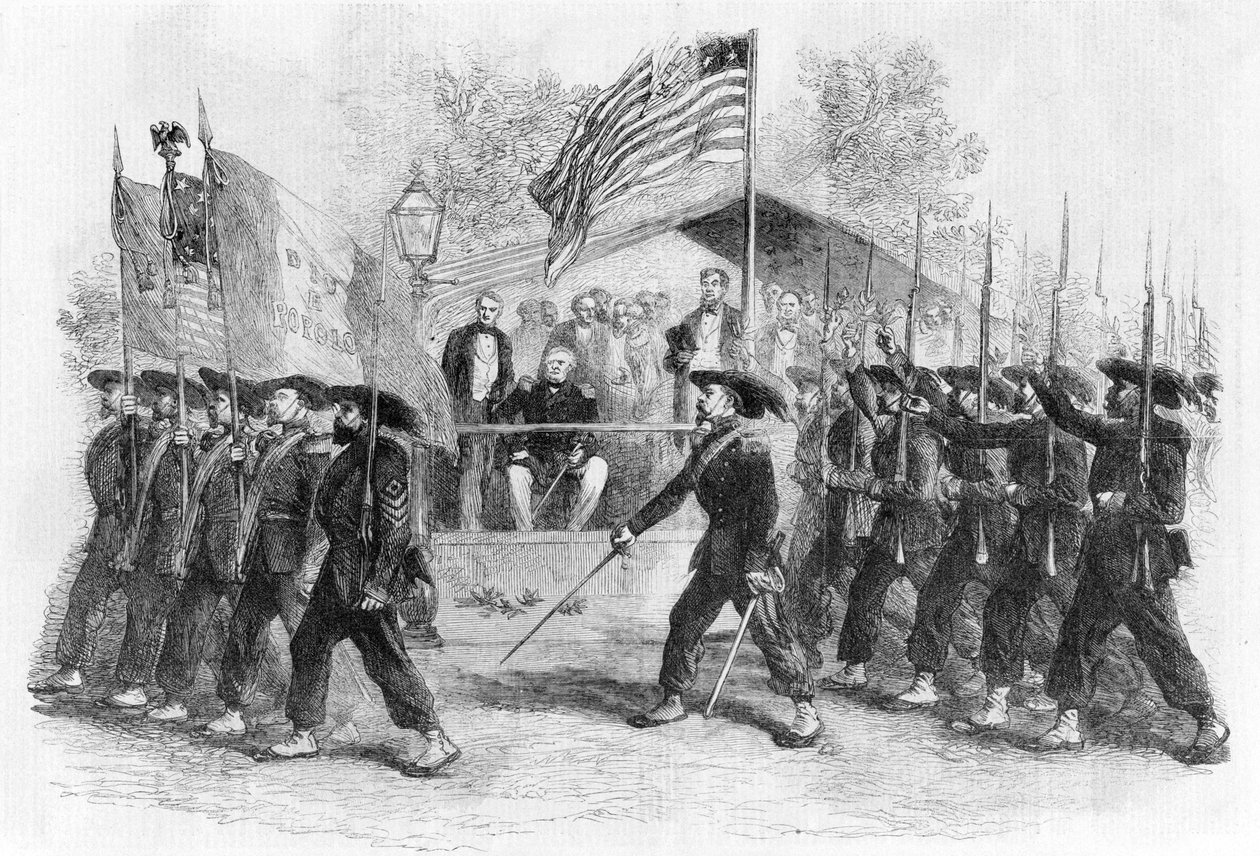 Desfile de la "Guardia Garibaldi" ante el Presidente Lincoln, 1861-1865 (c1880) de Frank Vizetelly