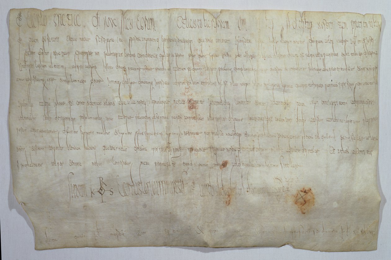 Documento firmado por el emperador Carlomagno (742-814) con su monograma (vitela) de Frankish School
