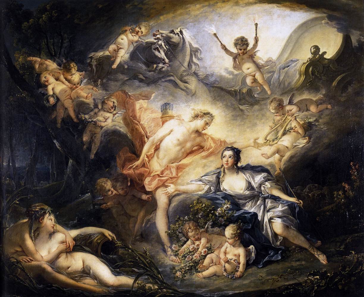 Apolo revelando su divinidad ante la pastora Isse de François Boucher