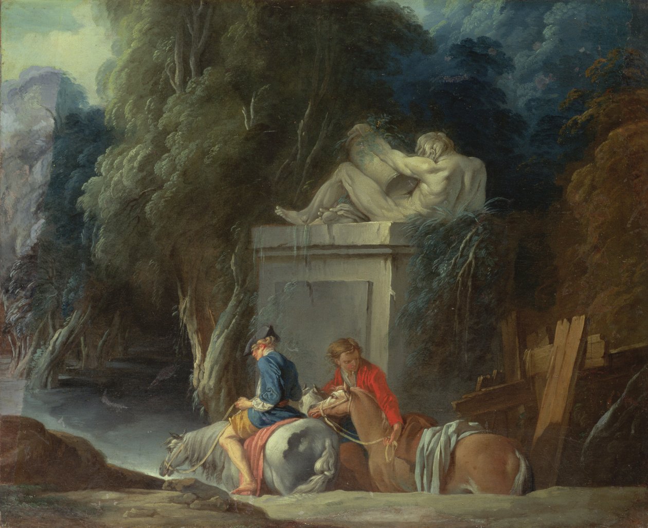 Cruzando el vado, finales de 1730 (mitad derecha de la pintura original) de François Boucher