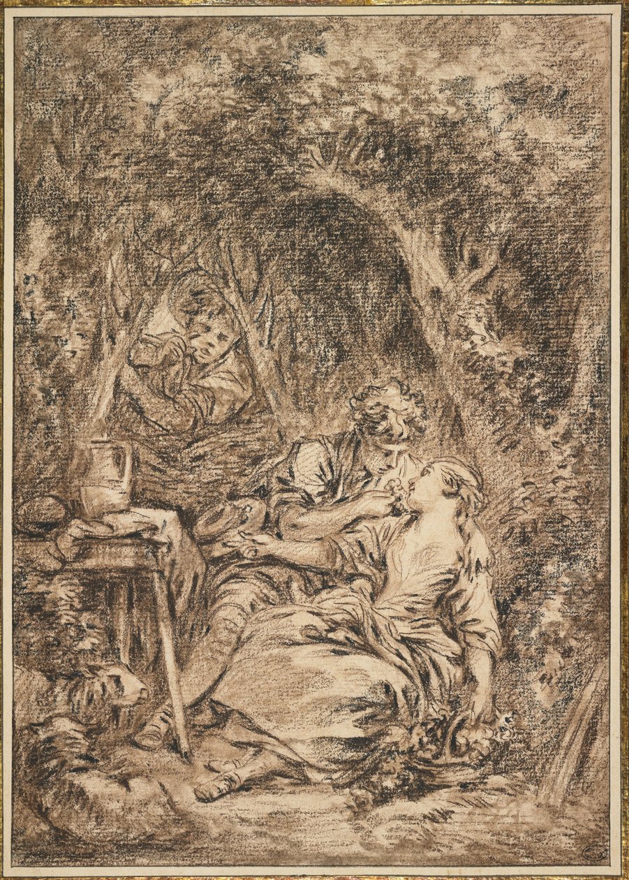Amantes sorprendidos (Annette y Lubin), principios de 1760 de François Boucher