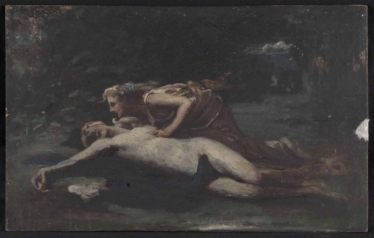 Píramo y Tisbe, hacia 1875 (óleo sobre madera) de François Alfred Delobbe