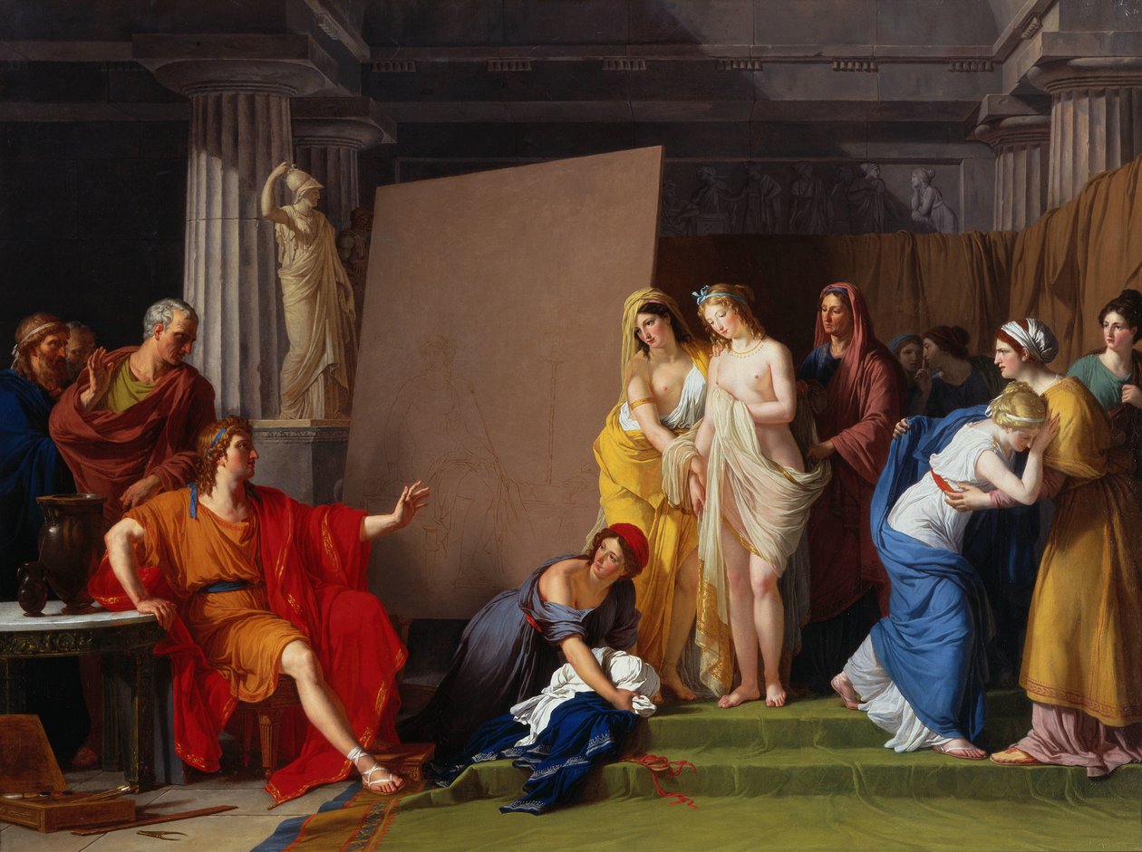 Zeuxis eligiendo sus modelos para la imagen de Helena entre las chicas de Croton, c. 1790 de François André Vincent