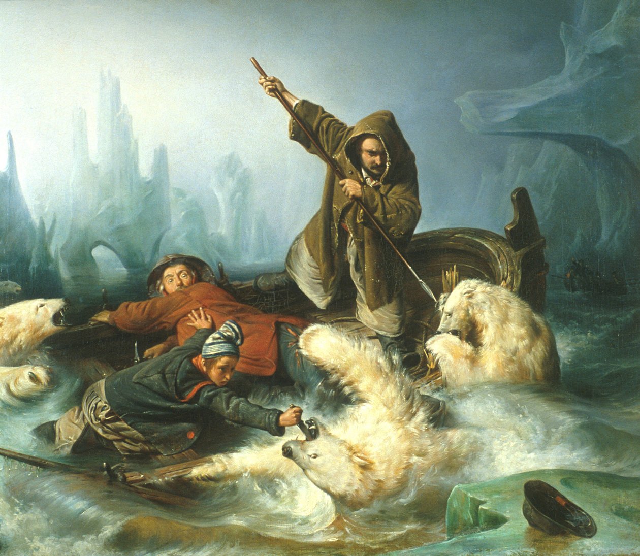 Francés: Battez les ours polaires / Hunting polar bears Lucha con los osos polares de François Auguste Biard
