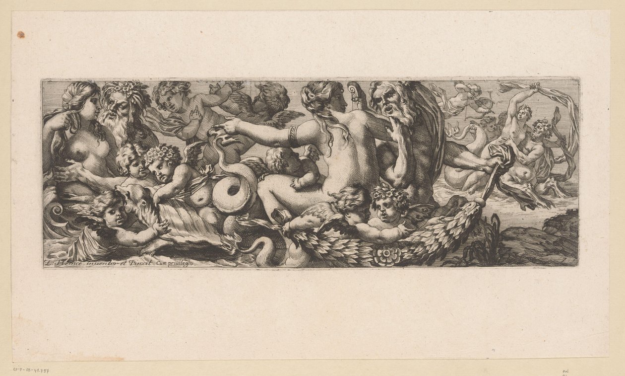 Triunfo de Met Galatea con Nereidas, Sátiros y Putti Figuras mitológicas junto al agua (título de la serie) de François Bignon (attributed to)
