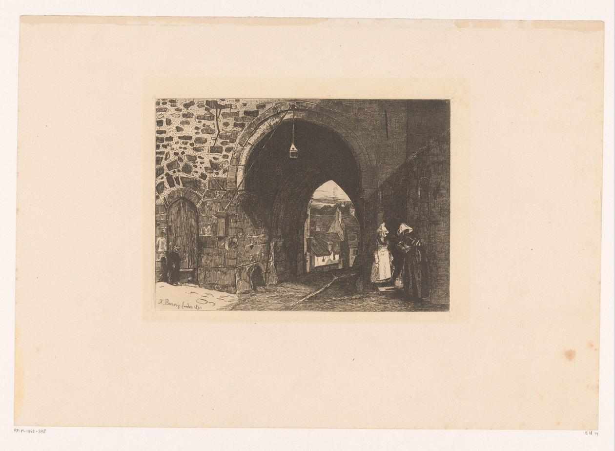 Vista de la puerta de St. Malo en Dinan
Diez aguafuertes, dibujadas y grabadas por F. Bonvin, pintor (título de la serie) de François Bonvin