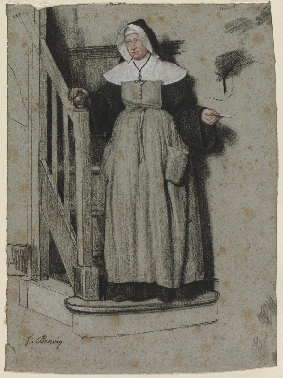 La carta de admisión, interior de un convento, c. 1867 de François Bonvin