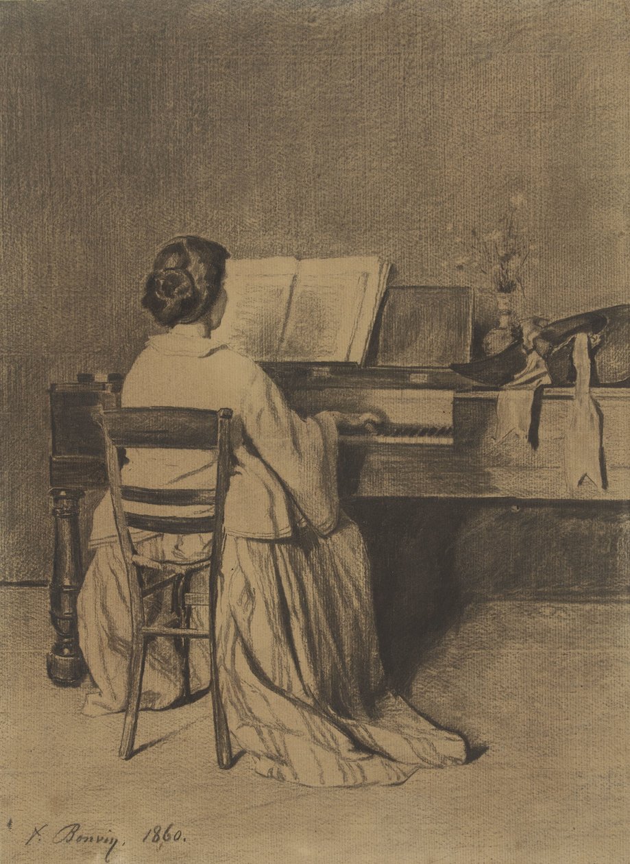 Mujer al piano, vista desde atrás de François Bonvin