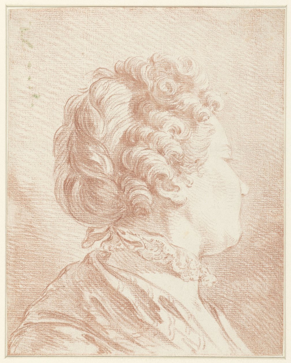 Cabeza femenina orientada hacia la derecha con cuello de encaje de François Boucher (possibly)