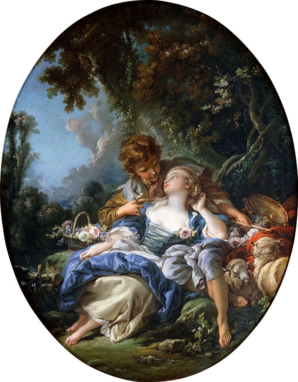 Un pastor y una pastora en coqueteo en un paisaje boscoso, 1761 de François Boucher