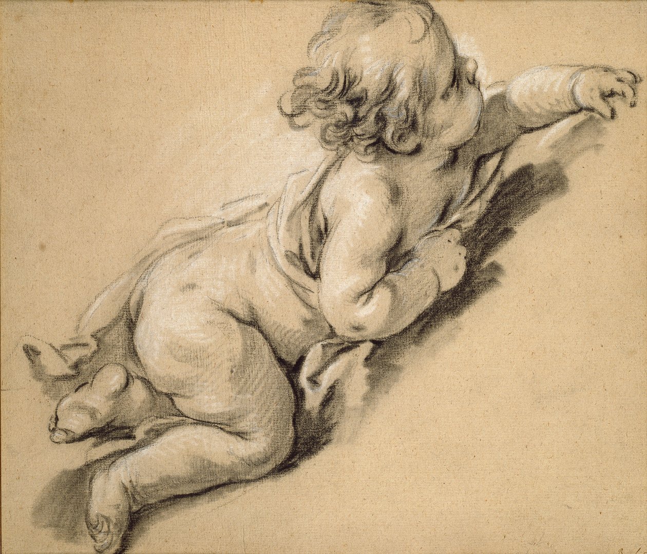 Un putto reclinado a la derecha, mediados del siglo XVIII de François Boucher