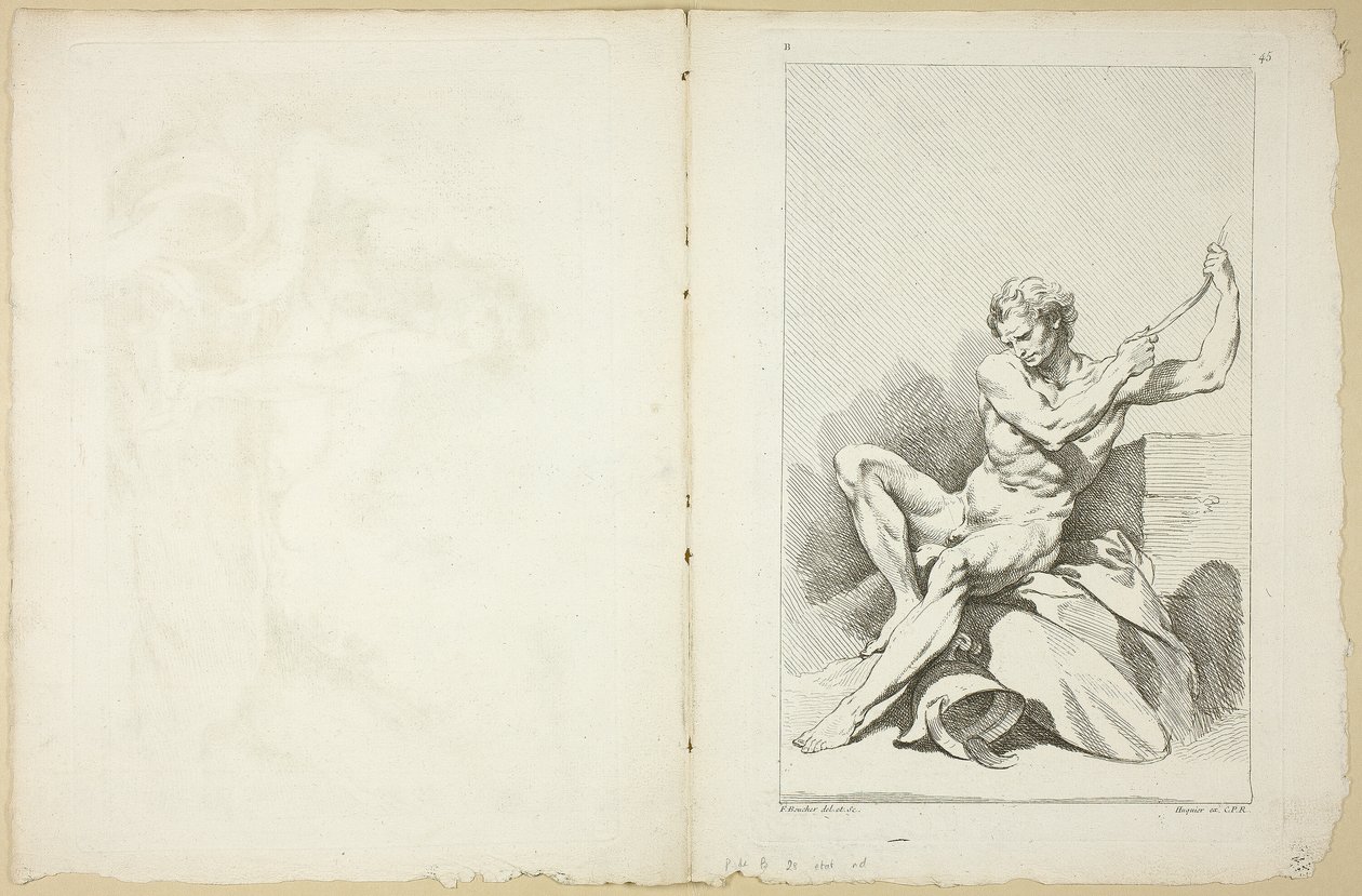 Desnudo Académico (recto y verso), del Segundo Libro de Figuras de Academias grabadas en Parte por los Profesores de la Academia Real de François Boucher