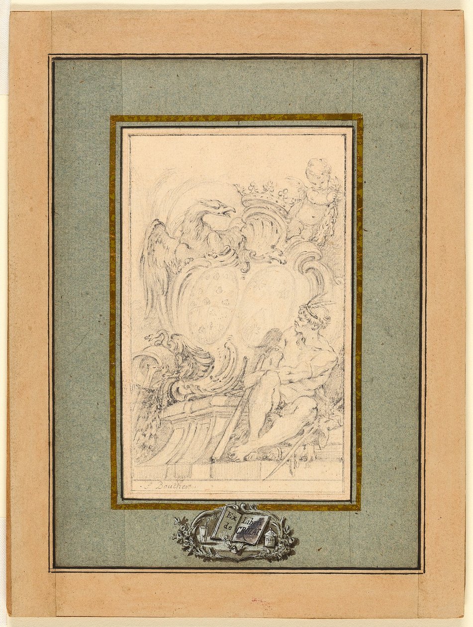 Exlibris heráldico para Crozat, Barón de Thiers de François Boucher