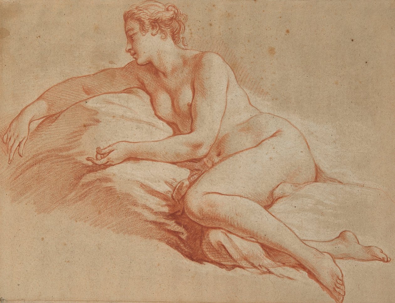Boucher - Mujer desnuda reclinada mirando a la izquierda de François Boucher