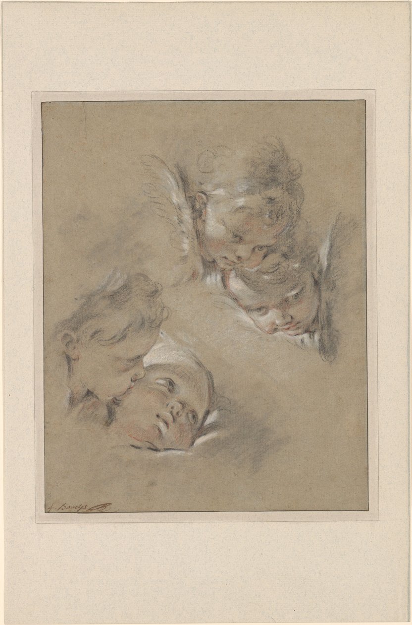 Boucher - Cuatro cabezas de querubines, III, 104b de François Boucher