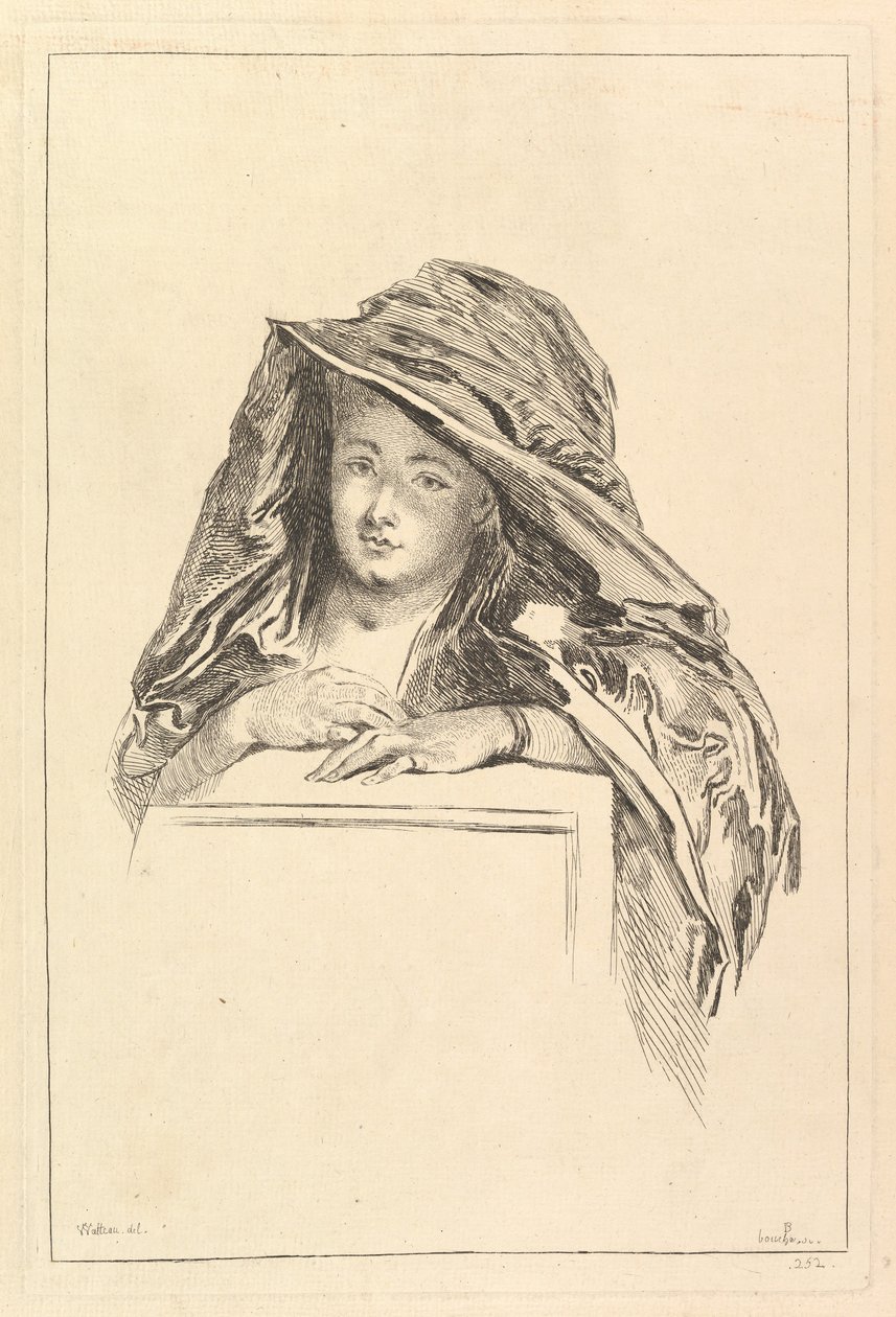 Retrato de Busto de una Mujer con Manto con Capucha de François Boucher