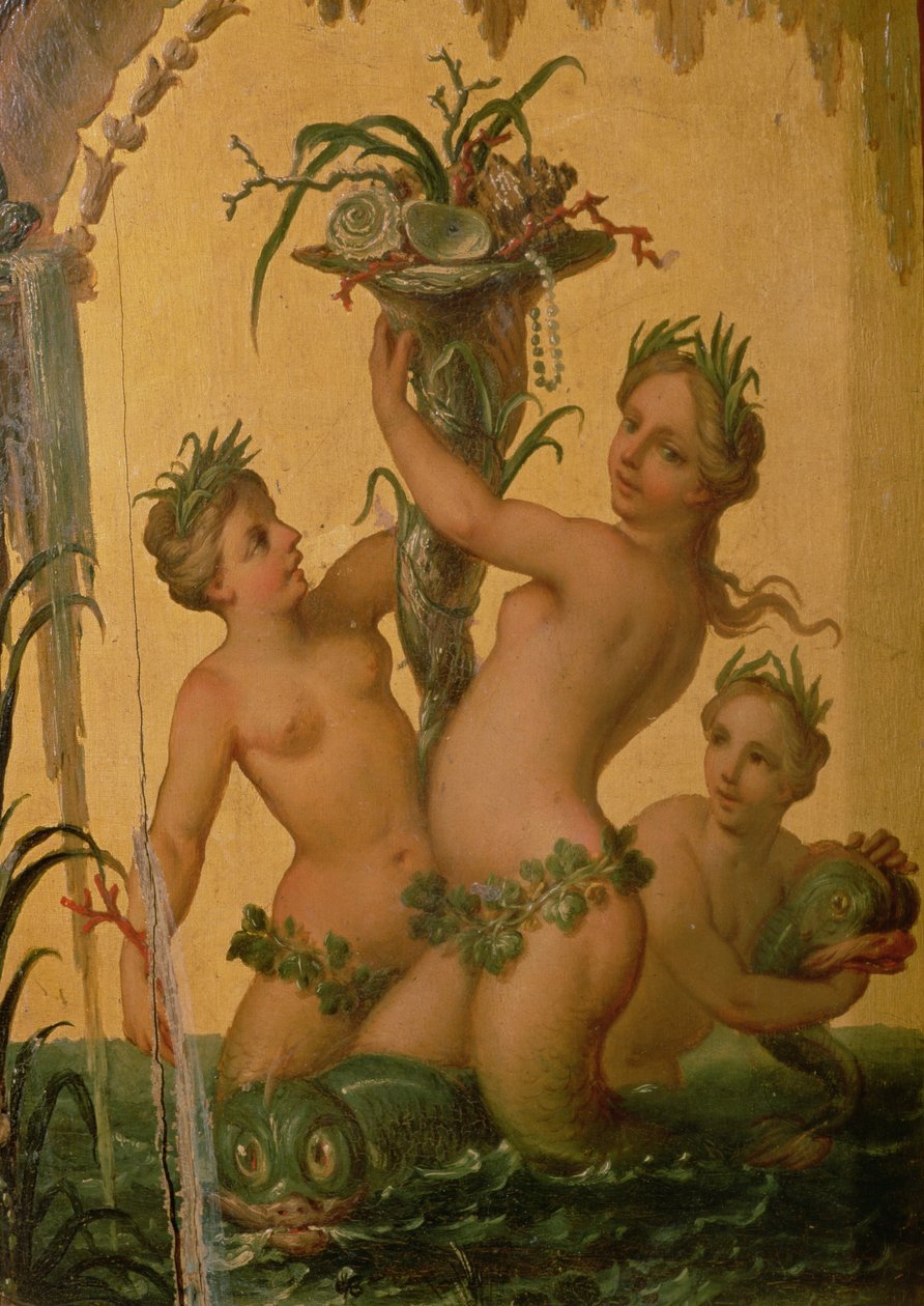 Detalle de sirenas sosteniendo una cornucopia del Carro Estatal de Pedro el Grande de François Boucher
