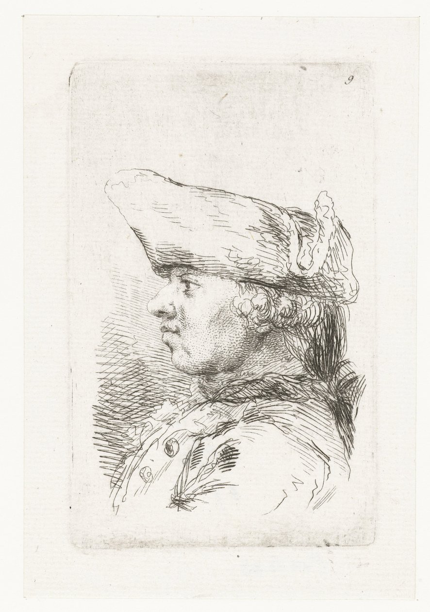 Cabeza de hombre con tricornio Conjunto de pequeñas piezas de género y encabezados (título de la serie) de François Boucher