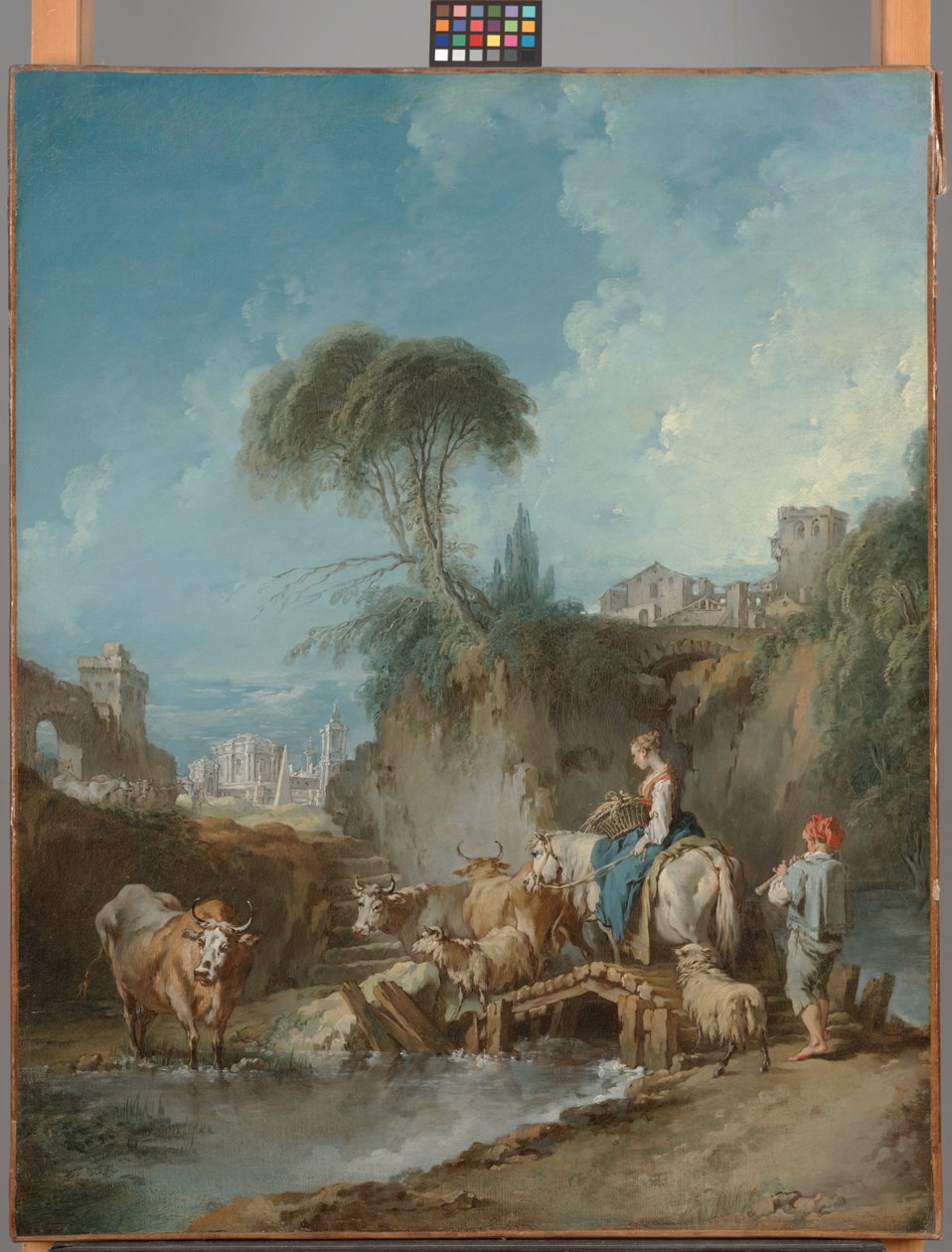 Paisaje con edificios lejanos y una pastora de François Boucher