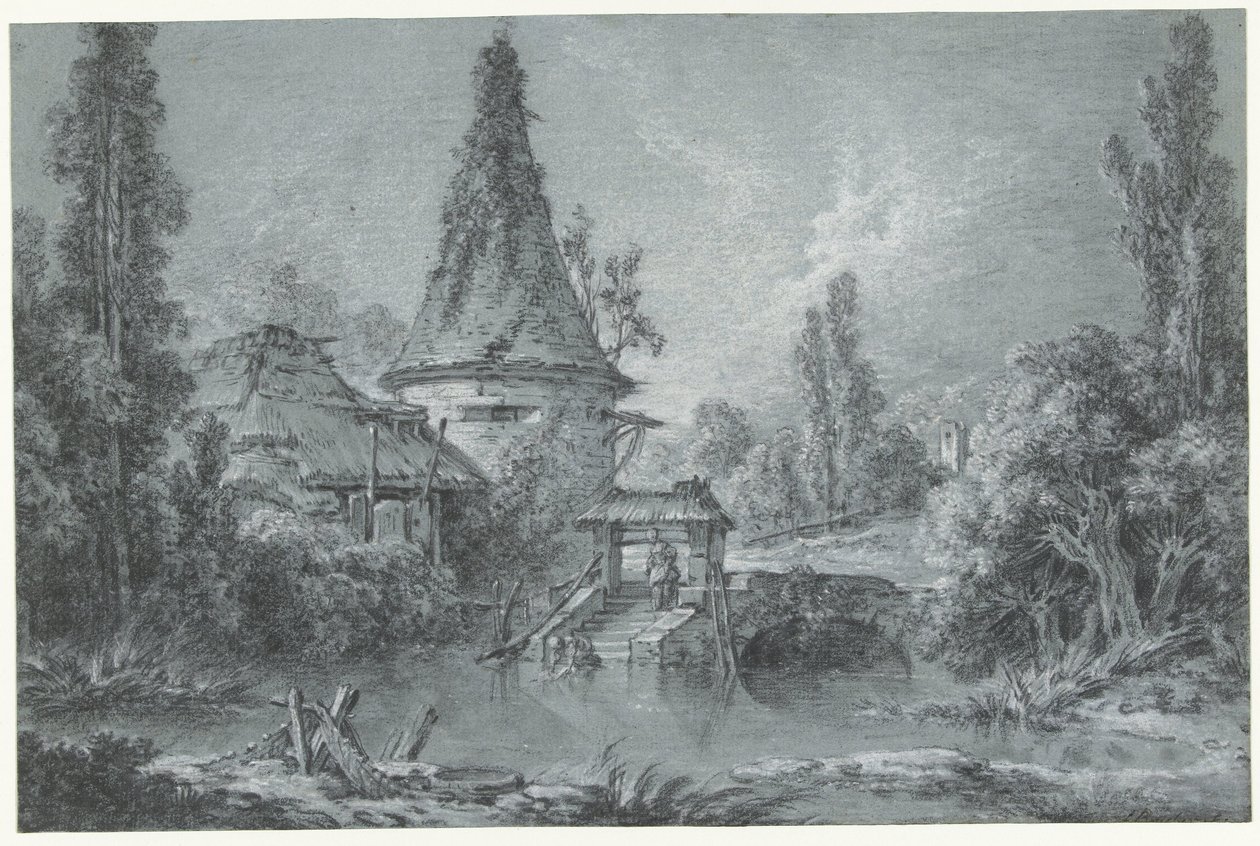 Paisaje con una torre, cerca de Beauvais de François Boucher