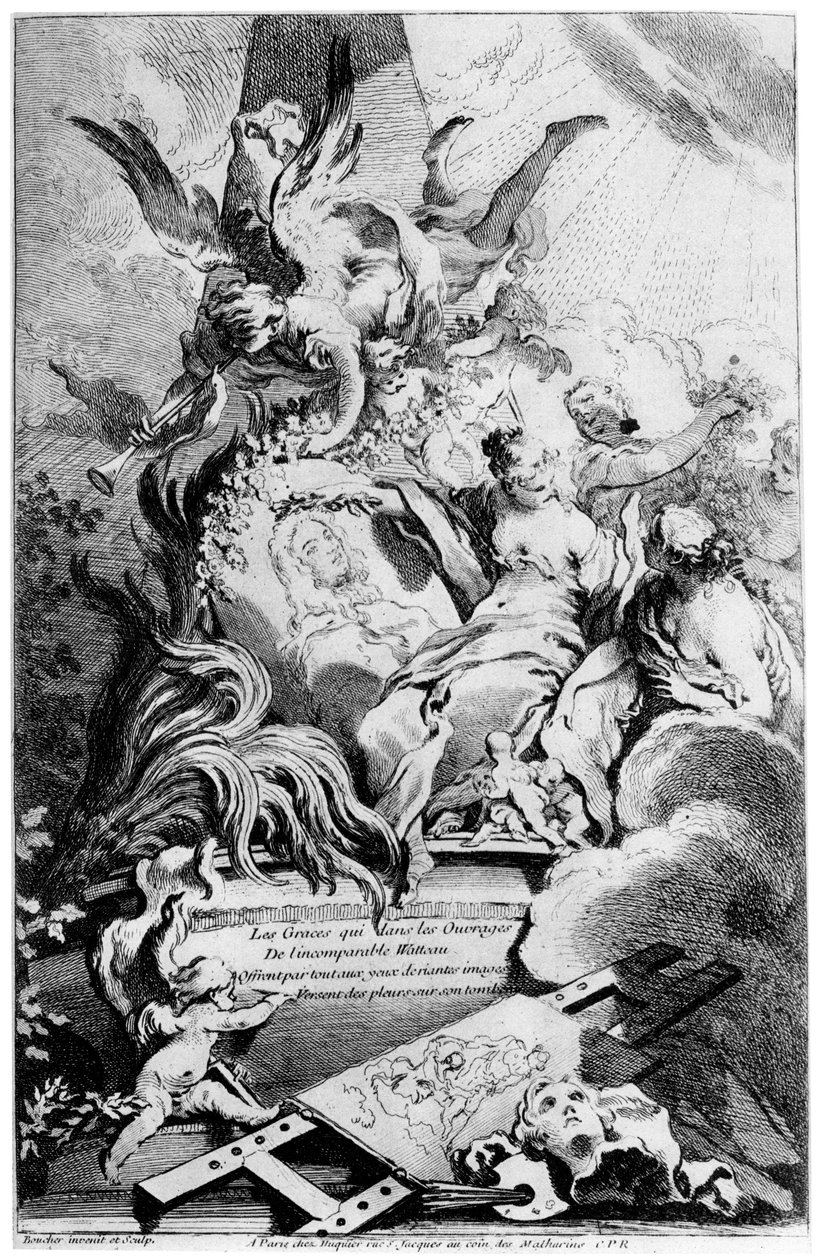 Las Gracias en la Tumba de Watteau, c1720-1770 1924 de François Boucher
