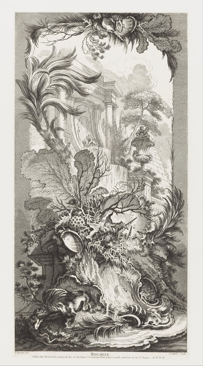 Rocaille [Diseño rococó] en Nouveaux Morceaux pour des paravents [Nuevos conceptos para mamparas] de François Boucher