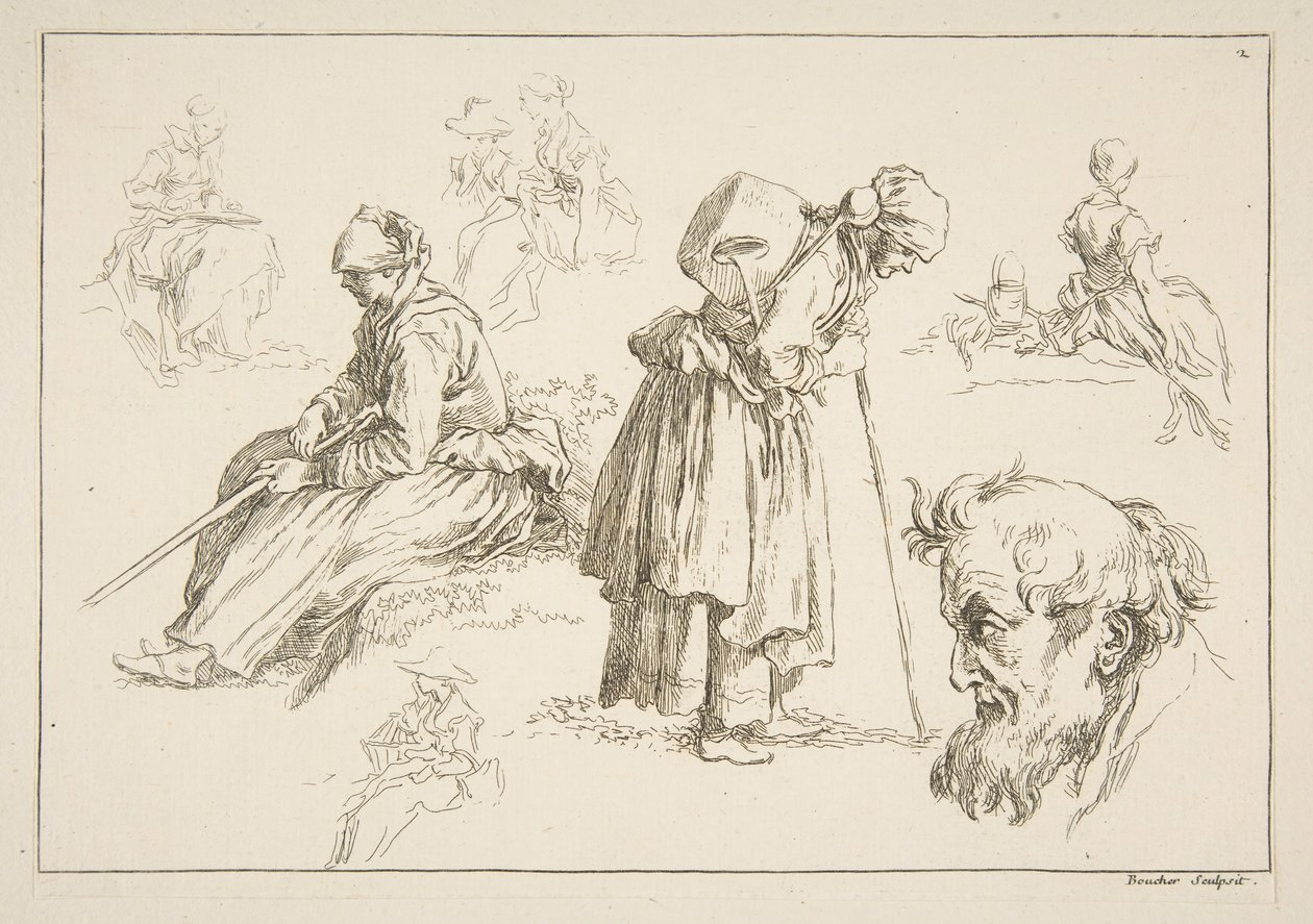 Hoja de bocetos, 1753 de François Boucher