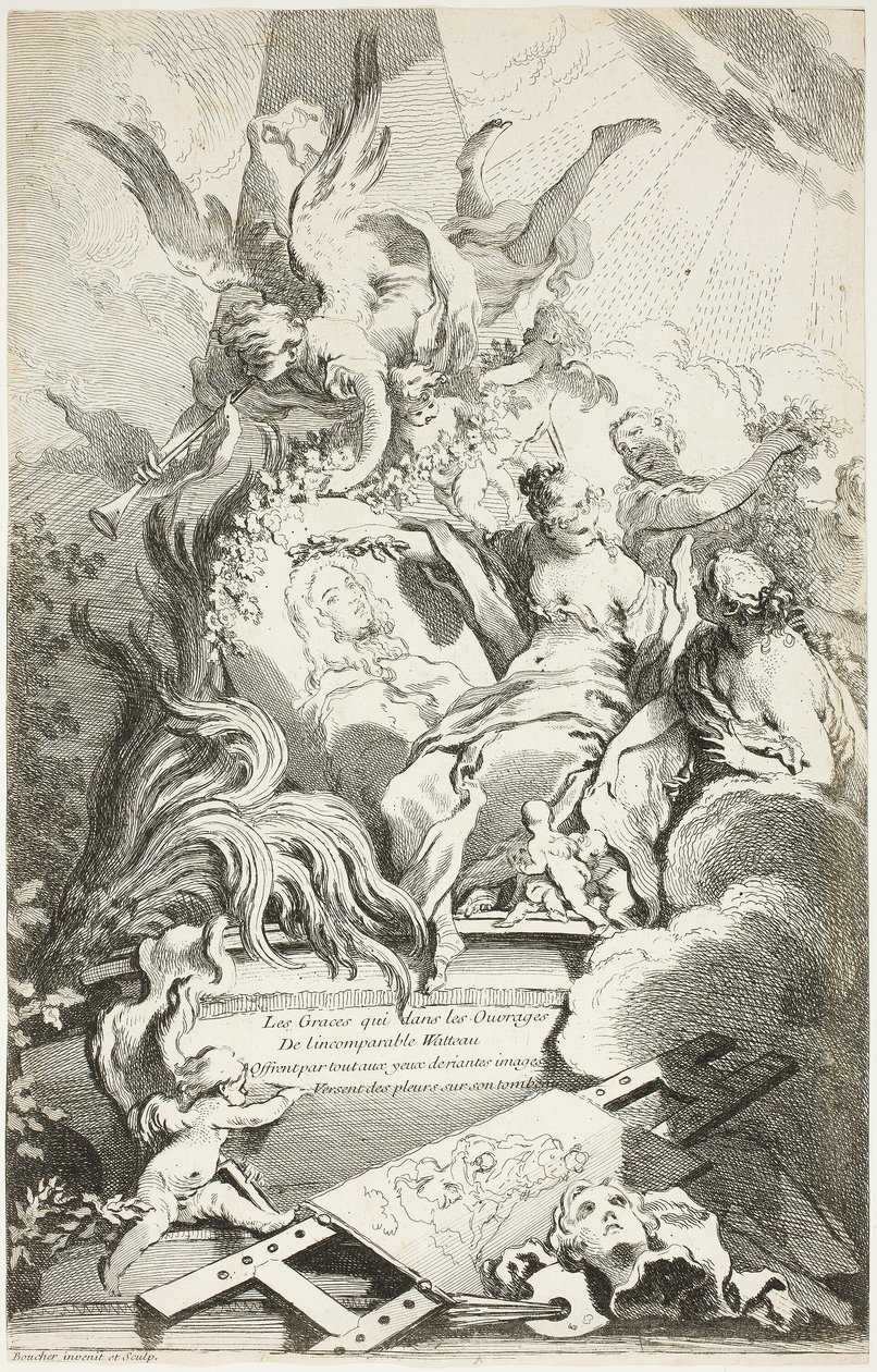 Las Gracias en la tumba de Watteau de François Boucher